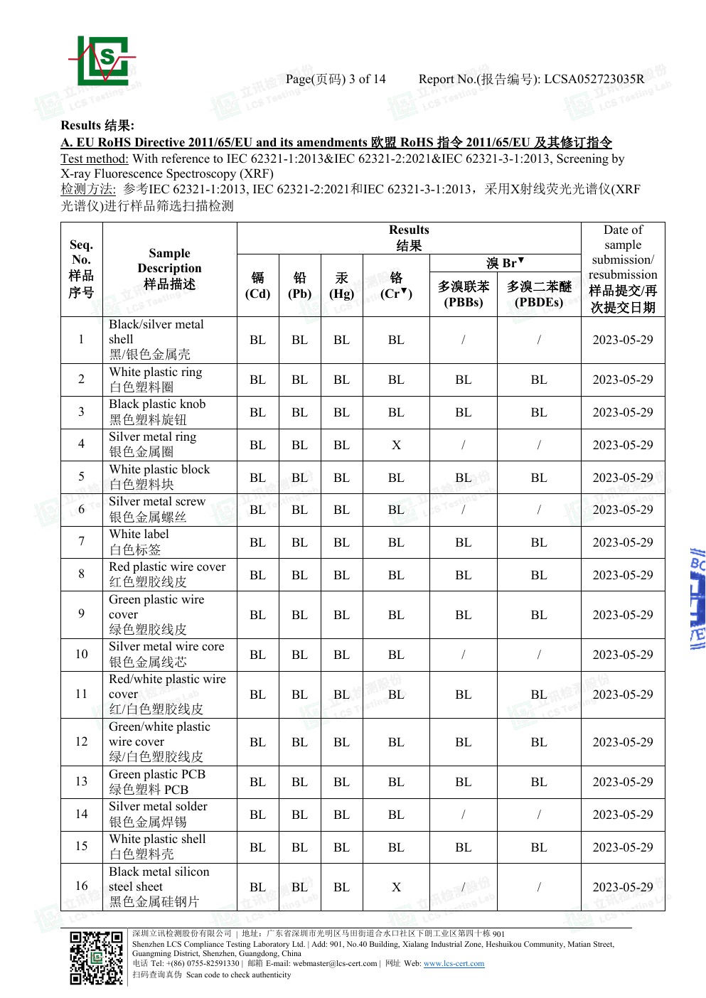 RoHS 有害物质检测报告 第 11 页